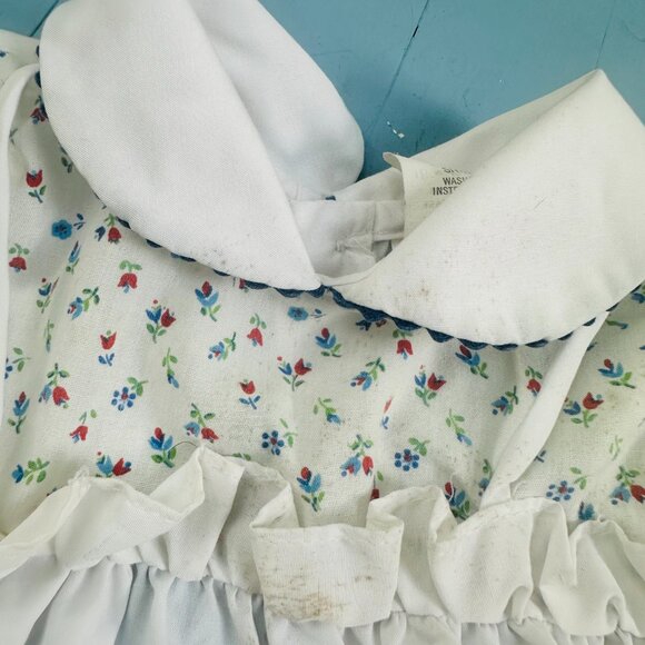 Vintage 60s Baby Girl Top Peter Pan Collar Bric Brac Trim Floral 60s Embroidery - Picture 5 of 7